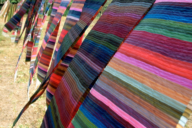 Silk "rainbow" scarves by Lao Textiles, the company founded by Carol Cassidy. 