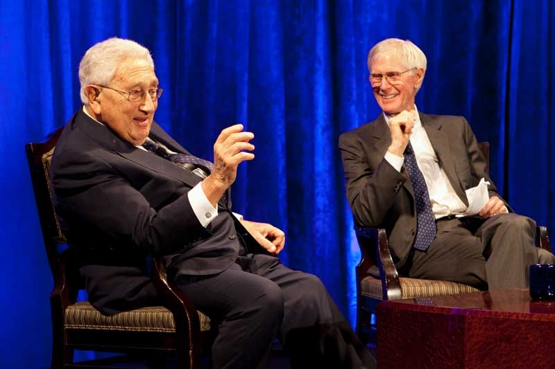 Former U.S. Secretary of State Henry Kissinger (L) with Orville Schell, Director of Asia Society's Center on U.S.-China Relations (R), in Washington on June 15, 2011. (Les Talusan/Asia Society Washington Center)