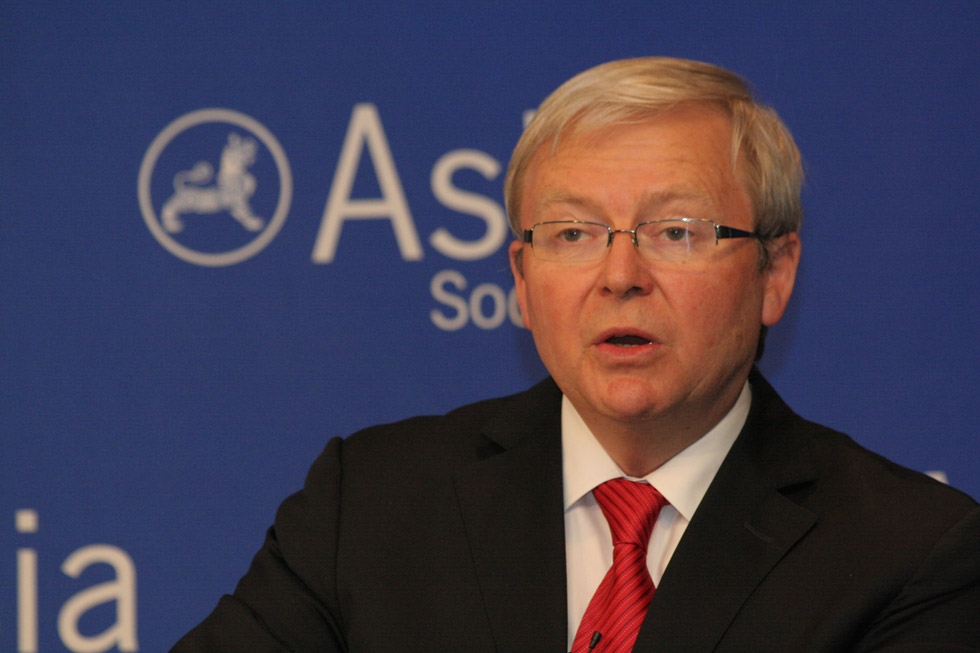 Australian Foreign Minister Kevin Rudd addresses the crowd at Asia Society New York on January 13, 2012. (Asia Society/Bill Swersey)