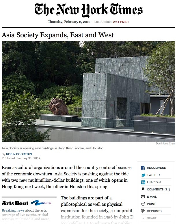 An edited screenshot of Asia Society expansion coverage on NYTimes.com.
