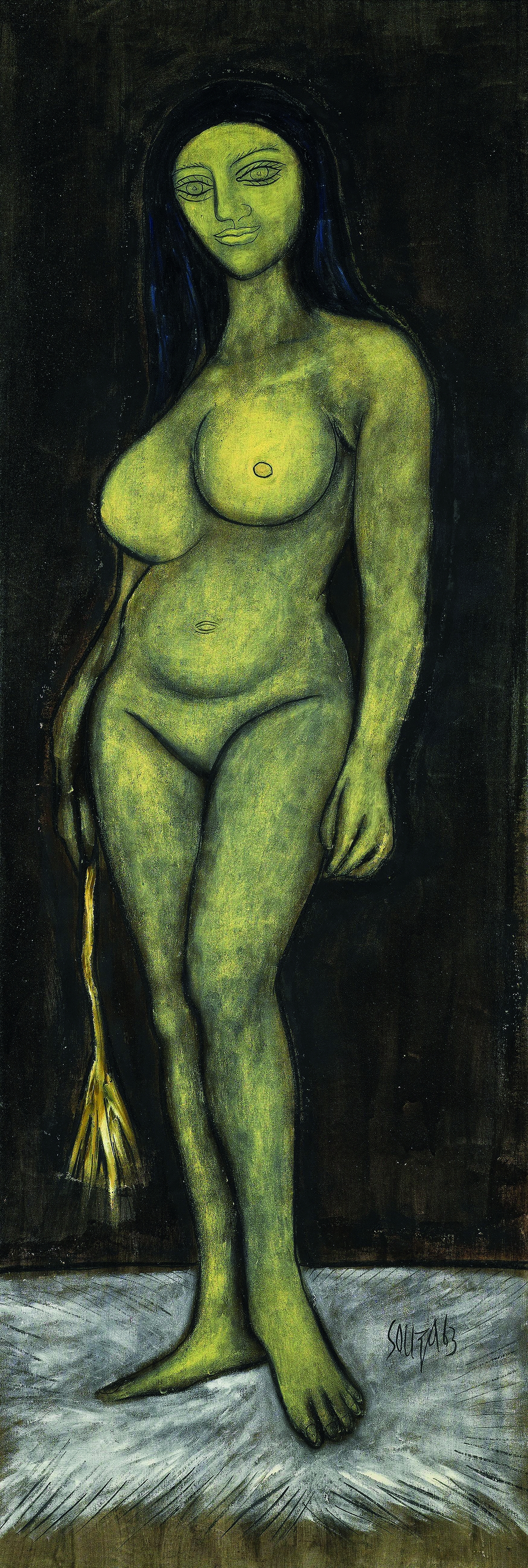F. N. Souza. Girl with the Silken Whip, 1963. Oil on canvas. H. 68 1/2 x W. 23 5/8 in. (174 x 60 cm). Private collection, London. Courtesy of the lender 