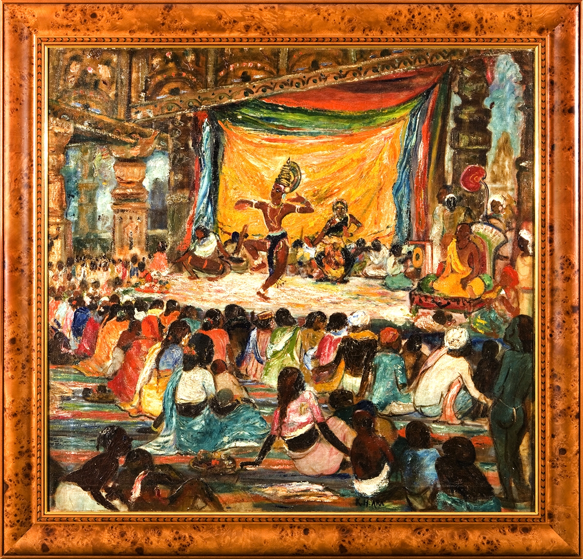 K. H. Ara. Bharata Natya, ca. 1945. Oil on canvas. H. 35 x W. 37 in. (88.9 x 94 cm). Rajiv and Payal Chaudhri Collection. Courtesy of the lender 