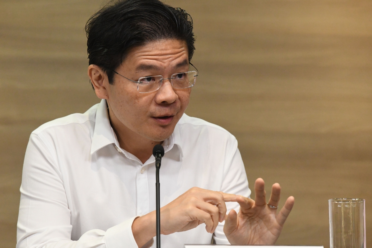 Singapores National Development Minister Lawrence Wong speaks during a press conference on coronavirus situation in Singapore on January 27, 2020.