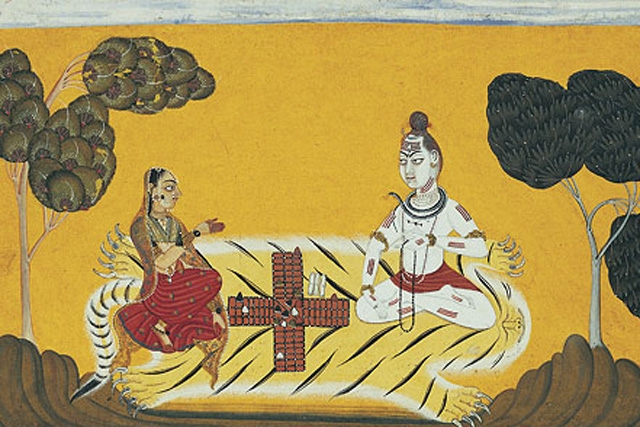 Devidasa of Nurpur Shiva and Parvati Playing Chaupar, page from a dispersed Rasamanjari (Essence of the Experience of Delight) Basohli, Punjab Hills, India; late 17th century, dated 1694–95 Ink, opaque watercolor, gold, and silver on paper 17 x 28 cm The Metropolitan Museum of Art, Gift of Dr. J. C. Burnett, 1957. (57.185.2)