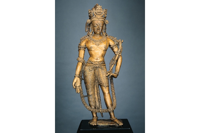 Bodhisattva. Western Tibet, late 10th – early 11th century: brass with inlays of copper and silver, 27 1/4" (69.2 cm), 1979.45