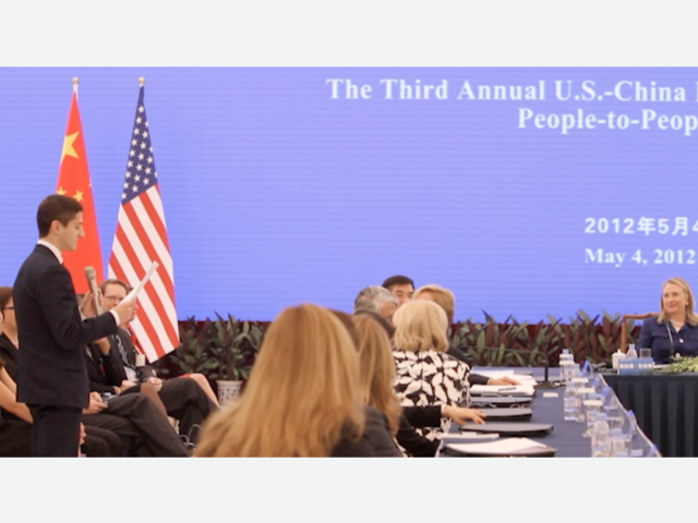 Daniel Tedesco speaks before U.S. Secretary of State Hillary Clinton (photo courtesy the author)