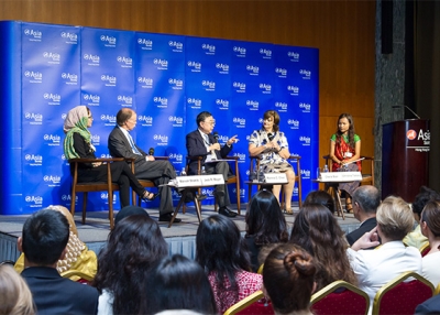 L to R: Marvah Shakib, Jack R. Meyer, Ronnie C. Chan, Cherie Blair and Christina Tamang discussed the importance of women's education
