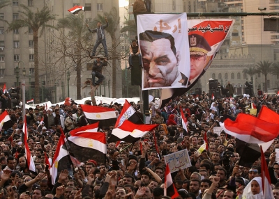 Anti-government protesters cheer in Cairo's Tahrir Square on February 8, 2011. (John Moore/Getty Images) 