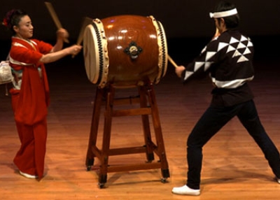 Members of Kodo, the famous Japanese taiko troupe, perform March 14, 2011 at the Asia Society in New York.