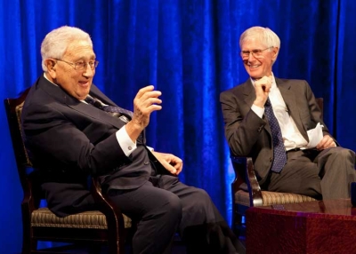 Former U.S. Secretary of State Henry Kissinger (L) with Orville Schell, Director of Asia Society's Center on U.S.-China Relations (R), in Washington on June 15, 2011. (Les Talusan/Asia Society Washington Center)