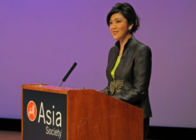 Thai PM Yingluck Shinawatra speaking at Asia Society New York on September 26, 2012. (Elsa Ruiz)