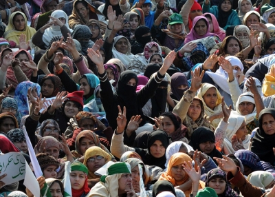 Supporters of Pakistani cleric Tahir-ul Qadri gather at a protest rally in Islamabad after the government ignored his ultimatum to disband parliament on January 15, 2013. (Asif Hassan/AFP/Getty Images)