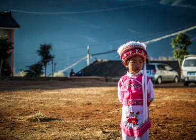 A young girl in Baizu costume in Jizushan, Yunnan Province, China on December 27, 2012. (James Moallem)