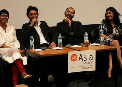 L to R: Nandini Ramnath, Irrfan Khan, Ritesh Batra and Nimrat Kaur in Mumbai on September 15, 2013. (Asia Society India Centre)
