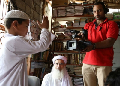 On location for "Among the Believers," a new documentary by Hemal Trivedi and Mohammed Naqvi. (Courtesy of the filmmakers) 