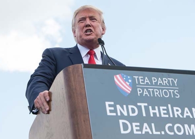 Donald Trump speaks at a rally organized by the Tea Party Patriots against the Iran nuclear deal in front of the Capitol in Washington, DC, on September 9, 2015. (Nicholas Kamm/AFP/Getty)