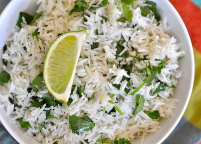 Cooked cilantro lime dish basmati rice India