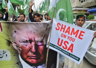 A protest against U.S. President Donald Trump in Karachi on August 25, 2017. (Asif Hassan / AFP / Getty Images)