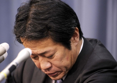 Japanese Finance Minister Shoichi Nakagawa pauses at a press conference as he announces his resignation at his office in Tokyo on February 17, 2009. (Yoshikazu Tsuno/AFP/Getty Images)