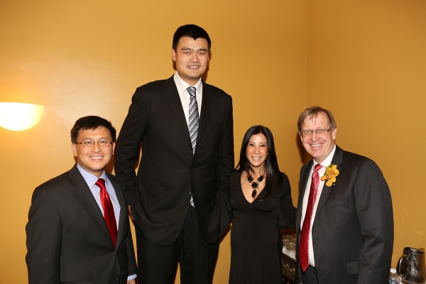 From left, John Chiang, Controller State of California and is awarded "Asian American Leader of the Year"; Yao Ming, honored as "Visionary of the Year"; host journalist Lisa Ling and John W. Windler, Executive Director Asia Society Southern California pose during the Asia Society Southern California 2013 Annual Gala held at the Millennium Biltmore Hotel on Tuesday, February 19, 2013 in Los Angeles, Calif. (Photo by Ryan Miller/Capture Imaging)