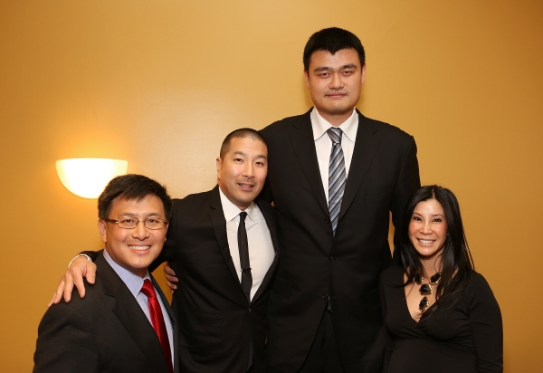 From left, John Chiang, Controller State of California, honored as "Asian American Leader of the Year"; Dr. Paul Song; Yao Ming, honored as "Visionary of the Year" and host journalist Lisa Ling pose during the Asia Society Southern California 2013 Annual Gala held at the Millennium Biltmore Hotel on Tuesday, February 19, 2013 in Los Angeles, Calif. (Photo by Ryan Miller/Capture Imaging)