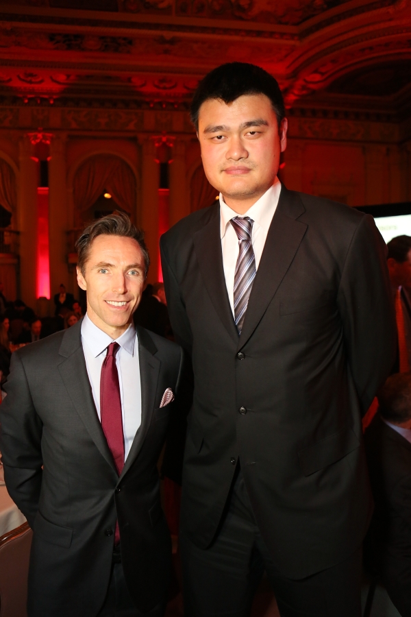 From left, Steve Nash, LA Laker and Yao Ming, honored as "Visionary of the Year" pose during the Asia Society Southern California 2013 Annual Gala held at the Millennium Biltmore Hotel on Tuesday, February 19, 2013 in Los Angeles, Calif. (Photo by Ryan Miller/Capture Imaging)