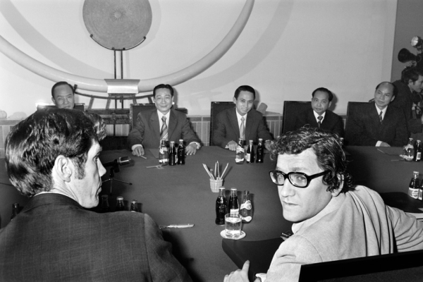 Vietnam, 1977: Vietnamese vice-minister of Foreign Affairs Phan Hien (C, back) faces US Assistant Secretary of State for East Asian and Pacific Affairs Richard Holbrooke (L, front) during US-Vietnamese talks on normalising relations between the two countries in Saigon on Dec. 19, 1977. (Michel Clement/AFP/Getty Images)