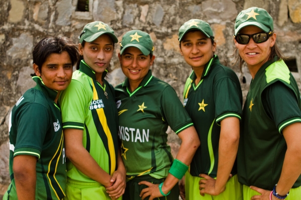 L to R: Sadia Yousaf, Batool Fatima, Sana Mir, Asmavia Iqbal and Qanita Jalil of the Pakistan Women's Cricket Team, featured in the new documentary "The Other Half of Tomorrow." (Andreas Burgess)