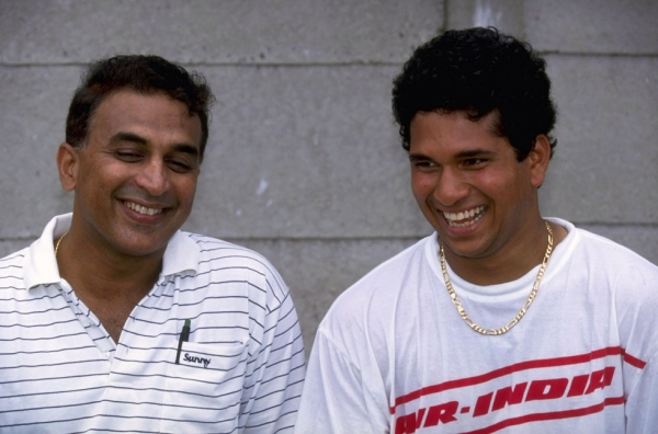 November 1992: Sunil Gavaskar (L) and Tendulkar in Durban during India's tour of South Africa. (Mike Hewitt/Getty Images)