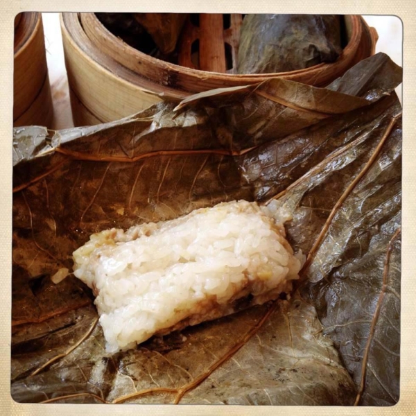 Lotus leaf sticky rice stuffed with meat and beans. (Gigi Nguyen)