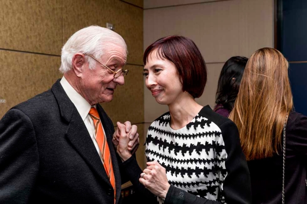 Asia Society President Emeritus Nicholas Platt (L) with Asia Society Museum Director Melissa Chiu (R) on March 4, 2013. (C. Bay Milin/Asia Society)
