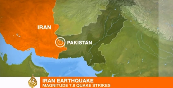 Al Jazeera's coverage of the Iran earthquake shows a map of the affected area, near the country's border with Pakistan.