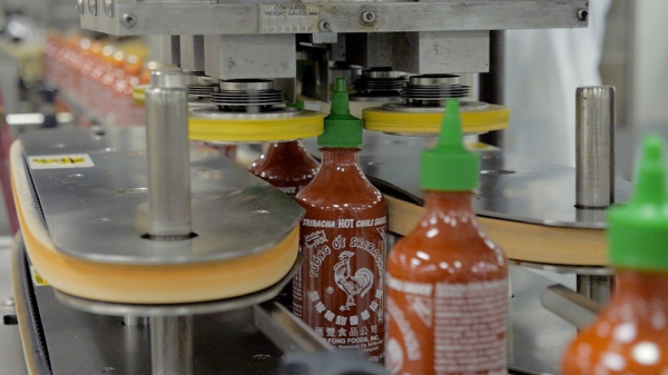 Production of Sriracha Hot Chili Sauce at Huy Fong Food’s Rosemead, CA building. (Griffin Hammond)