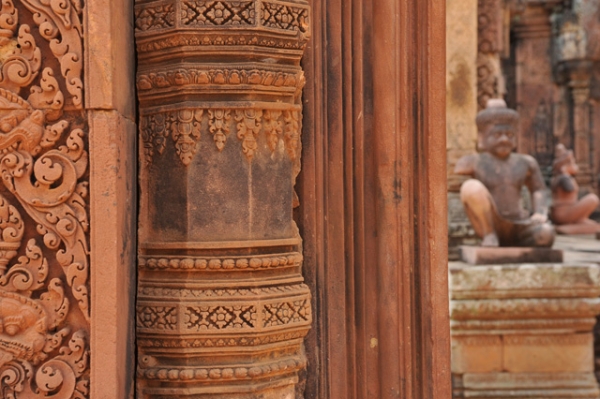 An intricately carved column stands in the Angkor Wat Temple in Siem Reap, Cambodia on March 4, 2013.