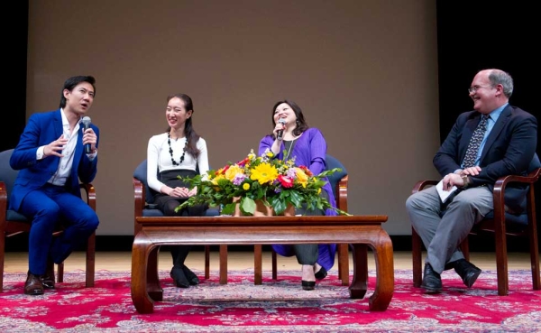 L to R: Baritone Yunpeng Huang, pianist Siyi Fang, soprano Ying Huang, and music writer Ken Smith at Asia Society New York on June 19, 2014. (Elena Olivo/Asia Society)