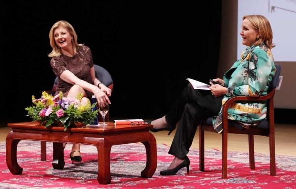 Huffington's talk was the inaugural "President's Forum" event hosted by Asia Society President and CEO Josette Sheeran (R). (Ellen Wallop/Asia Society)