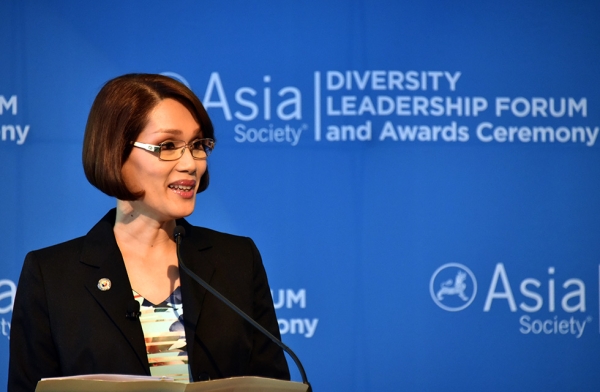 Filipina Congresswoman Geraldine Roman, the country's first transgender politician, giving a keynote address at Asia Society’s Diversity Leadership Forum on June 10, 2016 in New York. (Asia Society/Ellen Wallop)