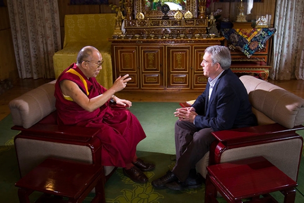 Dan Rather interviews the Dalai Lama at his residence-in-exile in Dharamsala, India, in July 2007. (DanRather.com)