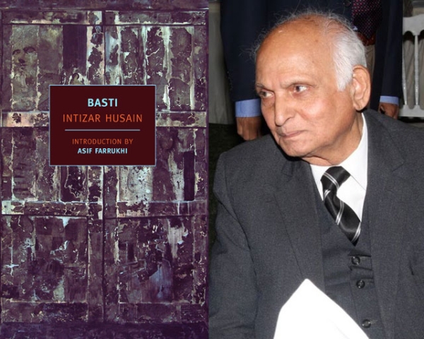 L: First American edition of "Basti" by Intizar Husain; R: Husain at the Karachi Literature Festival on February 5, 2011. (Karachi Literature Festival/Flickr) 