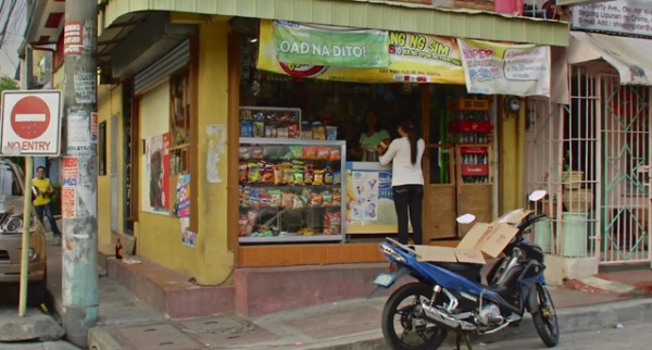 Outside a sari-sari convenience store in the Philippines.