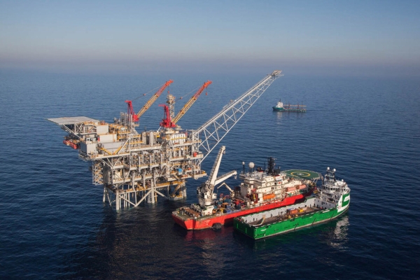 The Tamar drilling natural gas production platform is seen some 25 kilometers West of the Ashkelon shore in February 2013 in Israel. (Getty Images)
