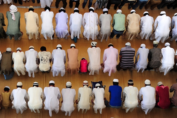 Indian Muslim devotees offer Friday prayers at the Vasi Ullah mosque on the first Friday of Ramadan in Allahabad on June 19, 2015. (Sanjay Kanojia/AFP/Getty Images)