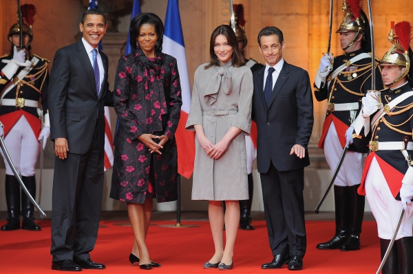 Wearing Thakoon Panichgul to meet with French President Nicolas Sarkozy and First Lady Carla Bruni-Sarkozy on April 3, 2009 in Strasbourg, France. (Pool/Getty Images)
