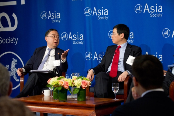 Asia Society Co-Chair Ronnie Chan (L) and Johnny Mok (R) at Asia Society New York on June 27, 2014. (Elena Olivo/Asia Society)