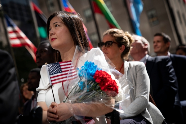 Naturalization Ceremony Held For 50 New Citizens At Rockefeller Center In NYC