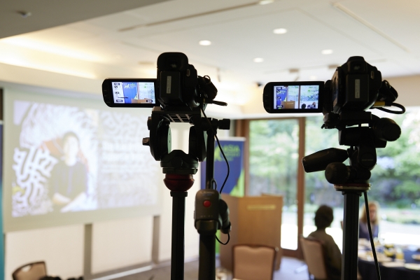 Two video cameras ready to broadcast the event for the online audiences