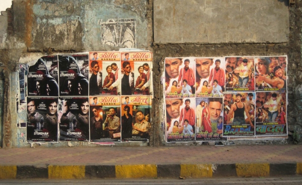 Posters of newly released Bollywood movies adorn the streets. (Angeline Thangaperakasam and Michael Newbill/Asia Society India Centre)