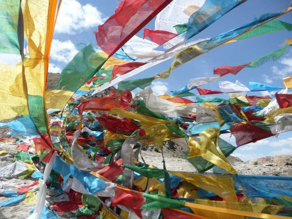 Buddhists believe as the flags flutter in the breeze, the prayers are being released to heaven. (Jessica Kehayes)
