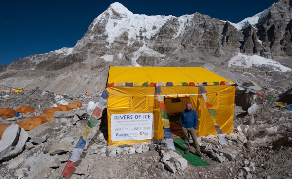 David Breashears outside the GRIP Photo Exhibit at Everest Base Camp, 17,600 ft. (David Breashears)