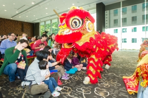 The Lion interacted playfully with families after the Lion Dance Performance.